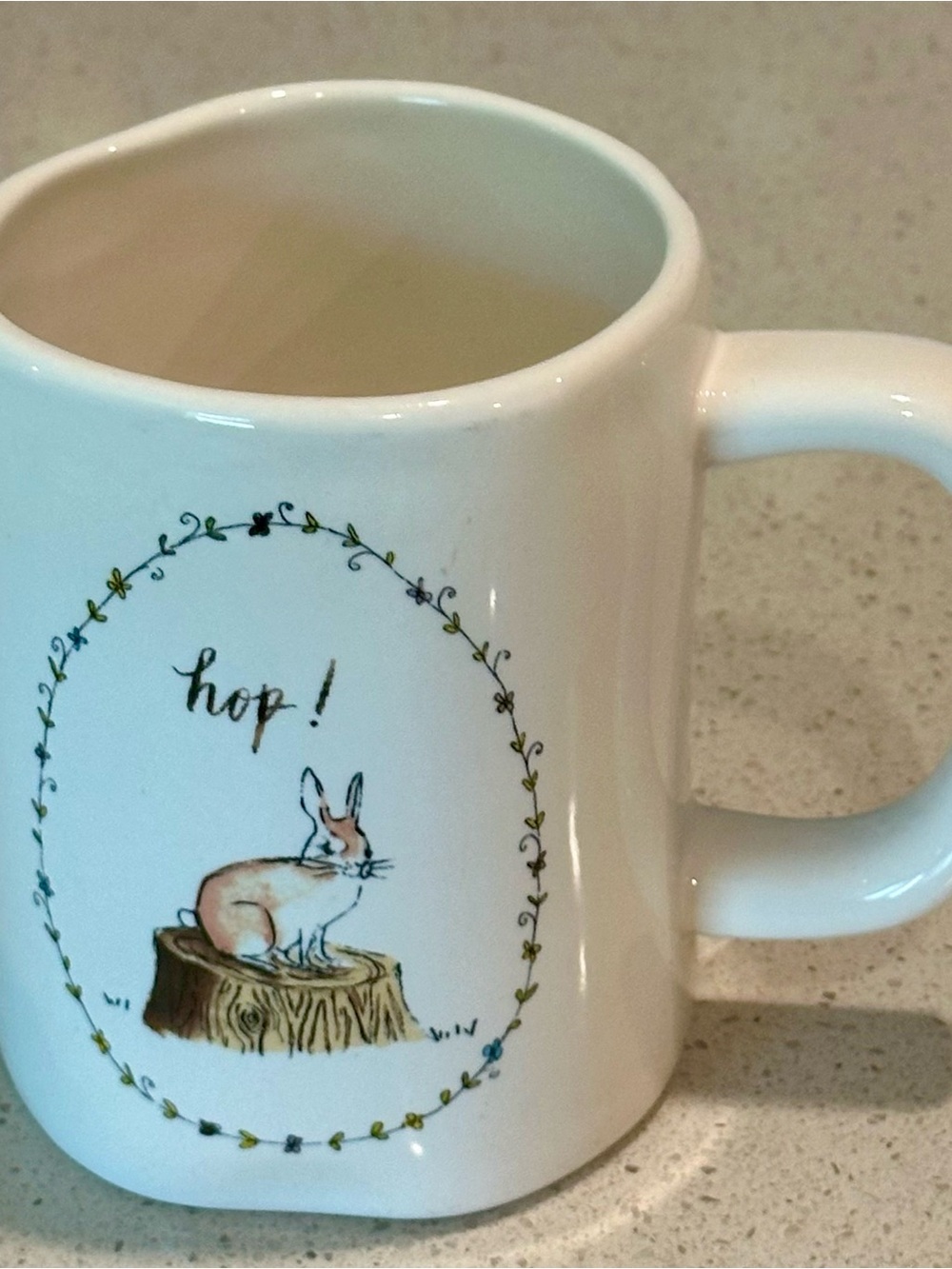 Rae Dunn White Bunny Mug with Floral Wreath
